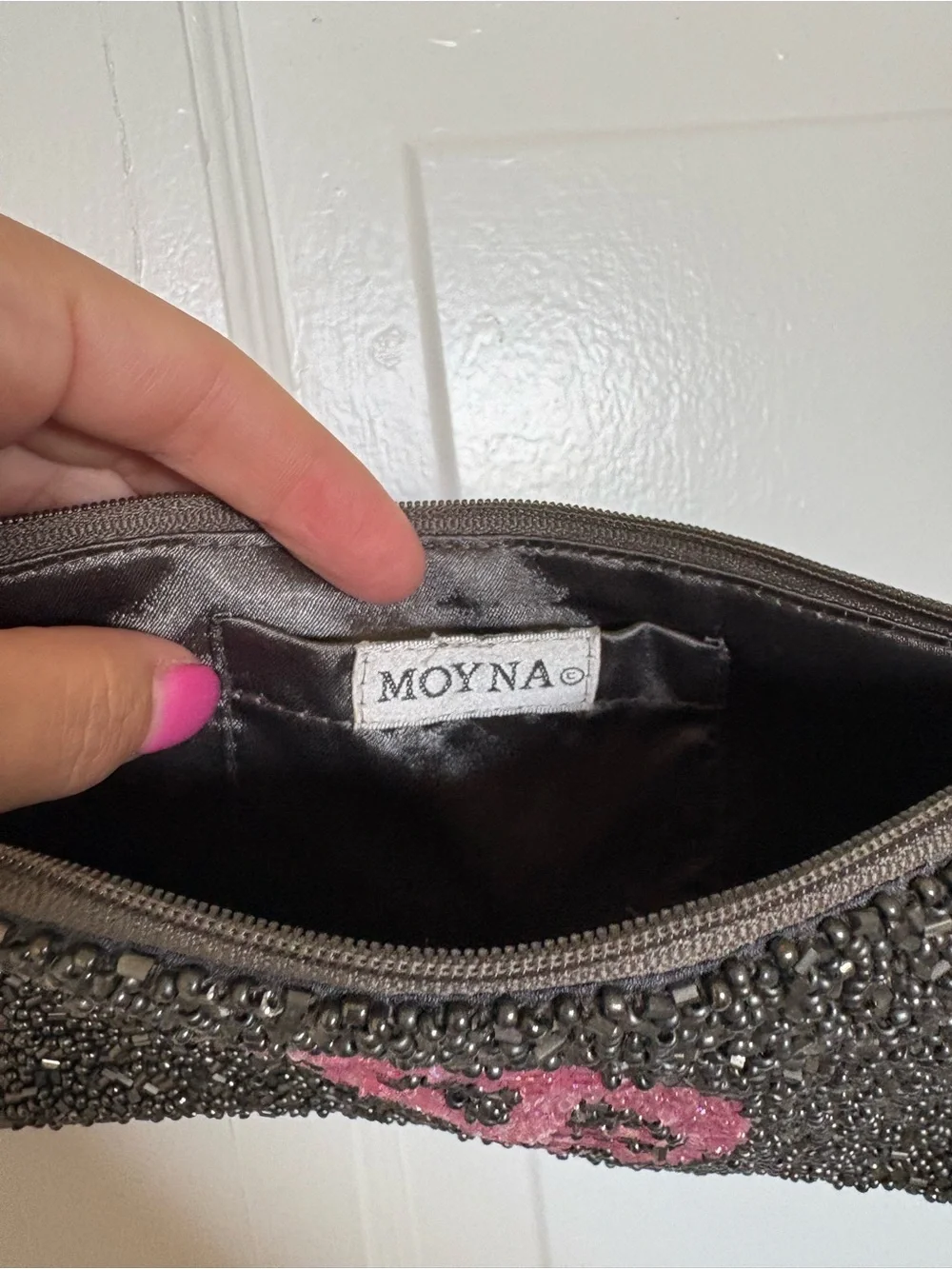 Moyna Beaded Wristlet Love Mini Bag Silver